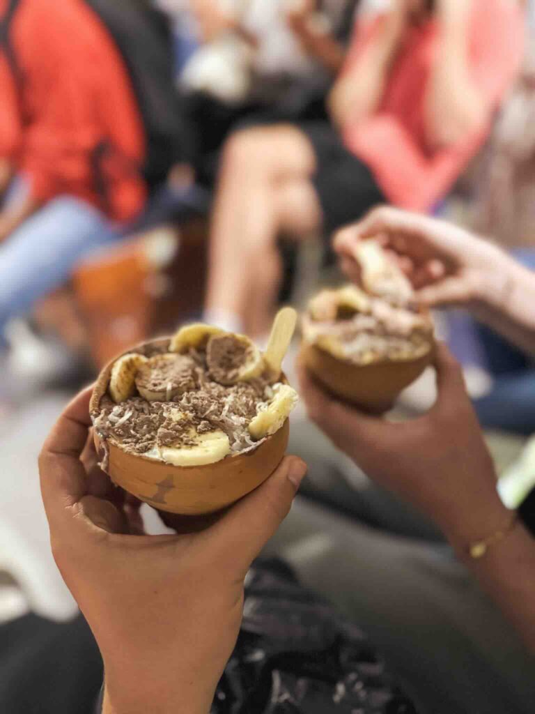 Banana and chocolate lassis in Benares, India.