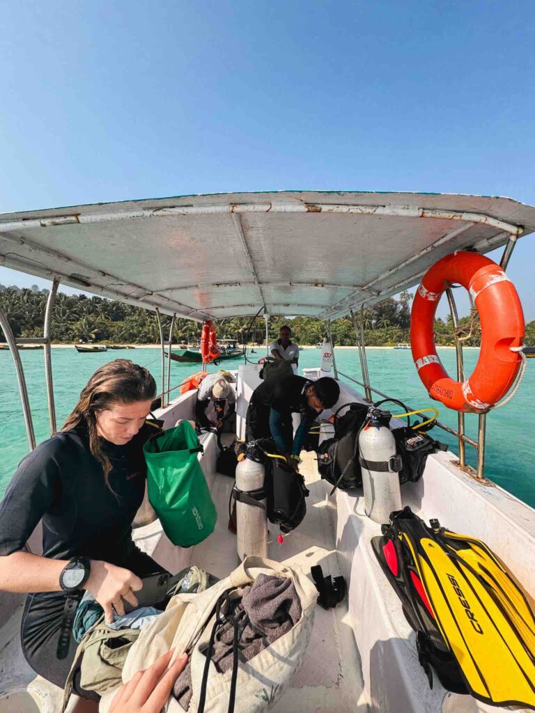 Preparations before diving on the boat at Havelock.