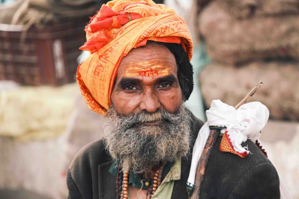 Portrait of a baba in Benares, India, symbol of local spirituality.