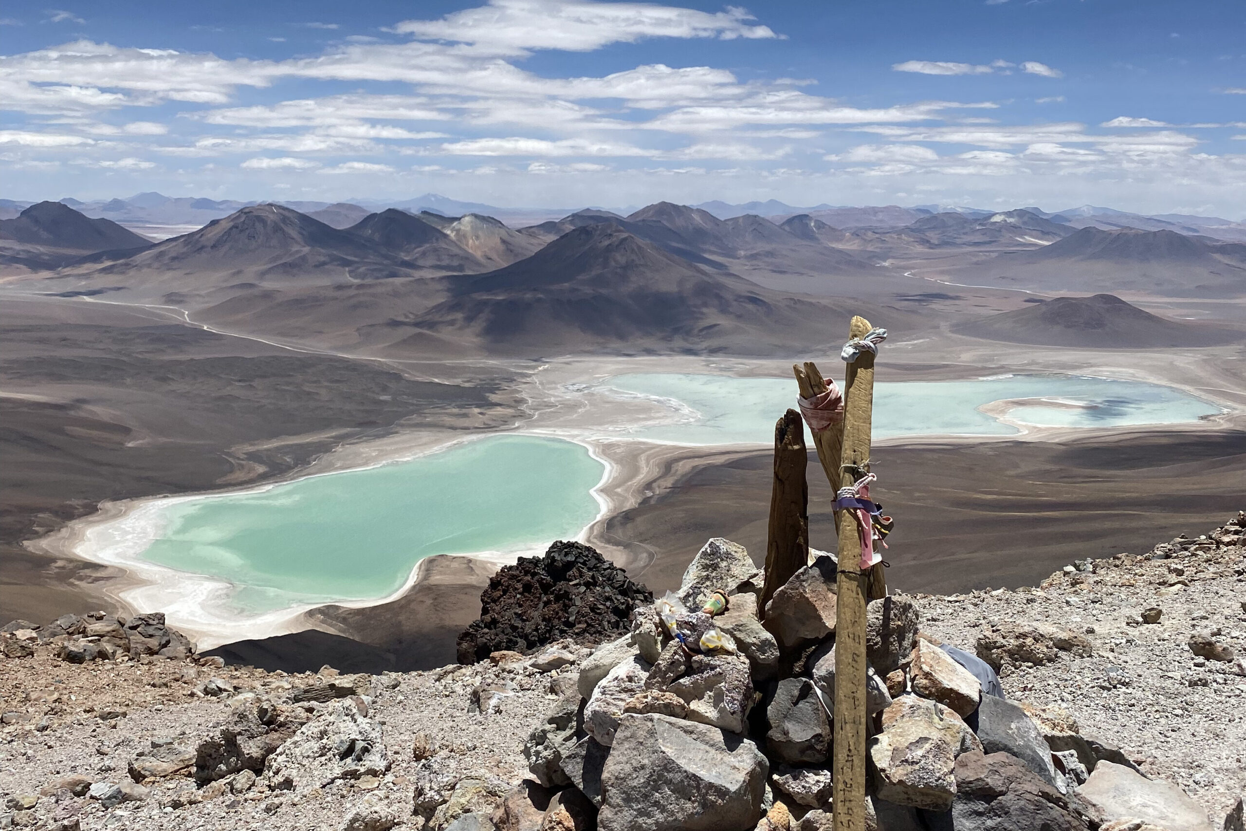 Spectacular panorama of Laguna Verde and the Bolivian Altiplano landscapes from the summit of Licancabur Volcano, Sud Lipez, Bolivia.