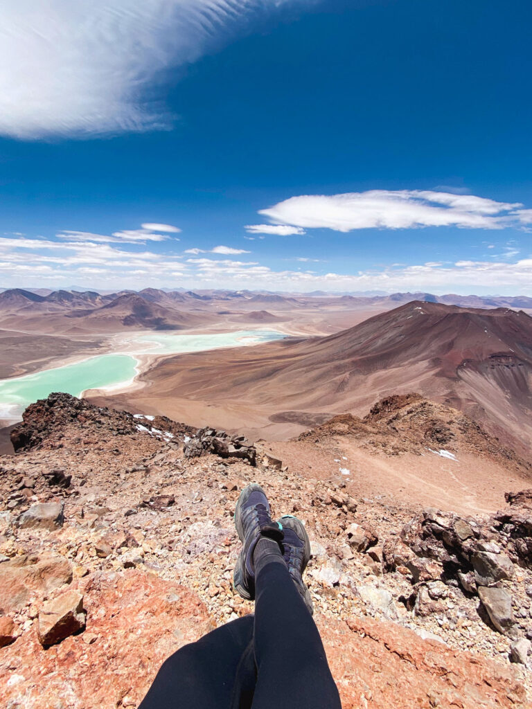 View from the summit of Licancabur Volcano over Laguna Verde and the surrounding volcanoes in Sud Lipez, Bolivia.