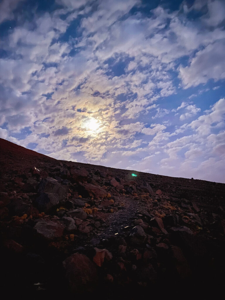 Start of the Licancabur hike in the dark, Sud Lipez, Bolivia.
