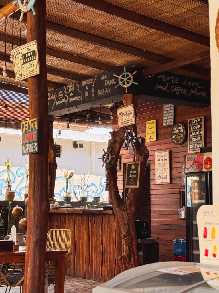 Wooden interior of a warung.