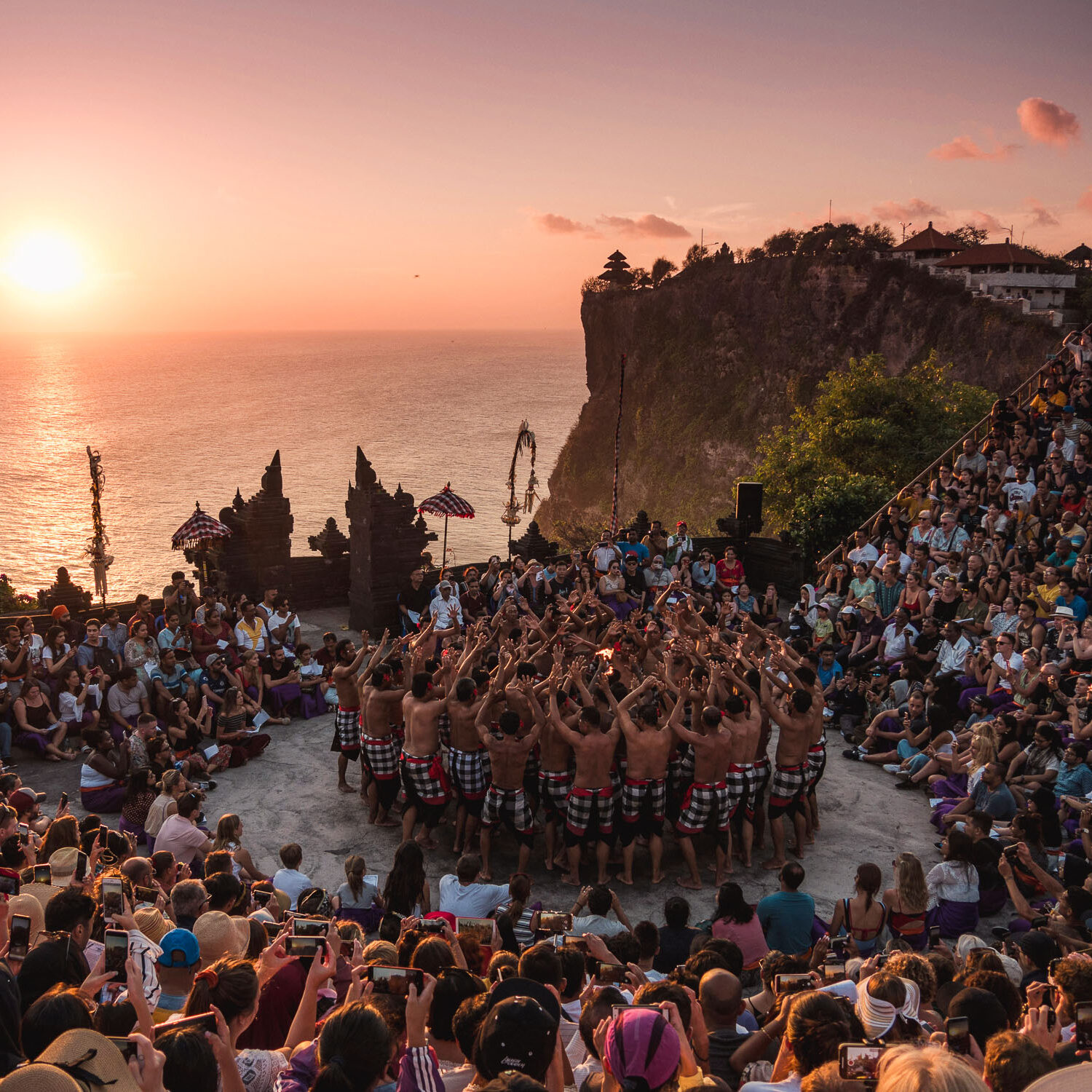 Sunset ceremony at Uluwatu Temple, Bali, a cultural experience not to be missed.