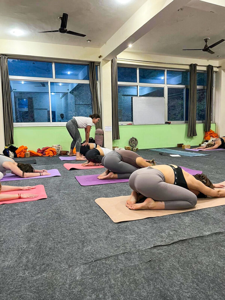 Eva leading a class during her yoga training in Rishikesh, India