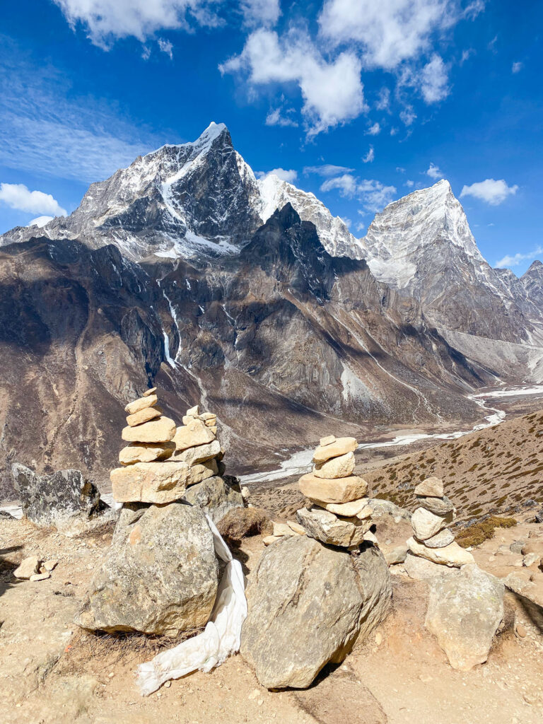 Panoramic view of snow-capped peaks during the Three Passes Trek, Nepal.