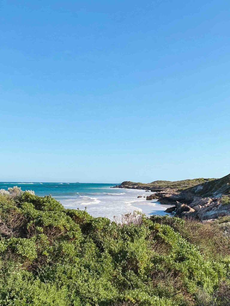 View of the ocean from Wanagarren Campground, a wild camping spot in Western Australia.