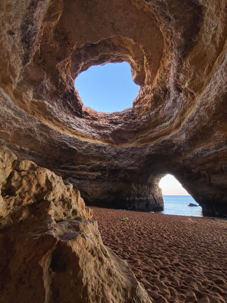 View of the famous Benagil caves in the Algarve, Portugal.