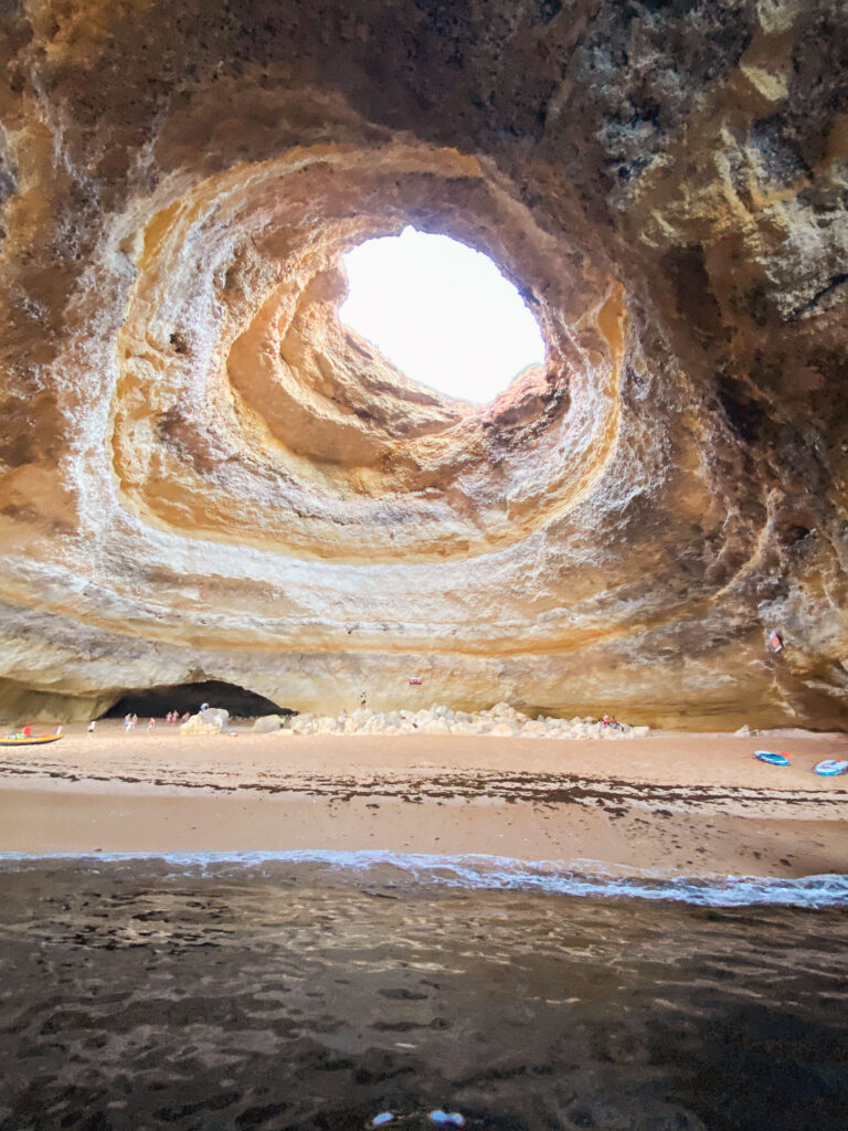 View of the famous Benagil caves in the Algarve, Portugal.