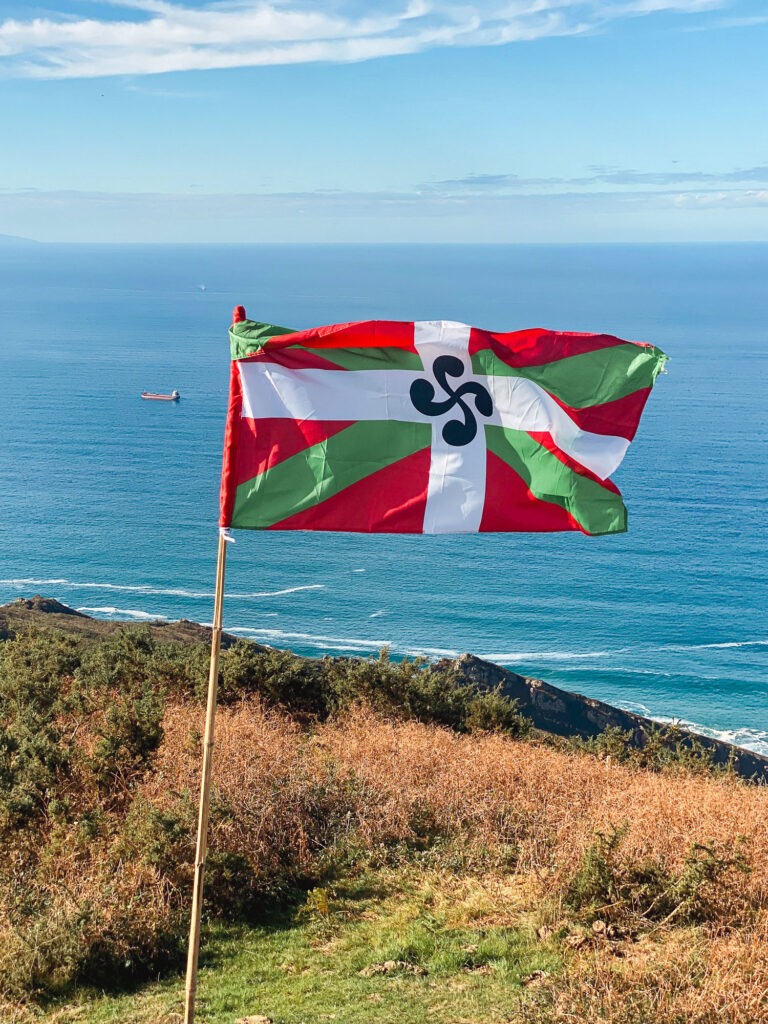 Basque Country flag planted on the heights of Jaizkibel