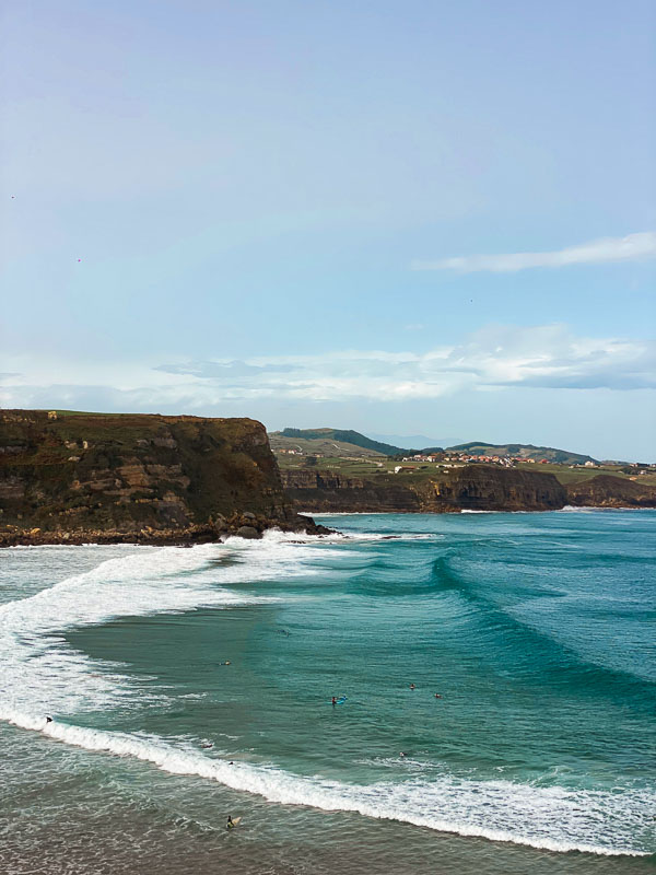 Playa de Los Locos in Spain, view from the shore, a stop on our Spain-Portugal road trip.