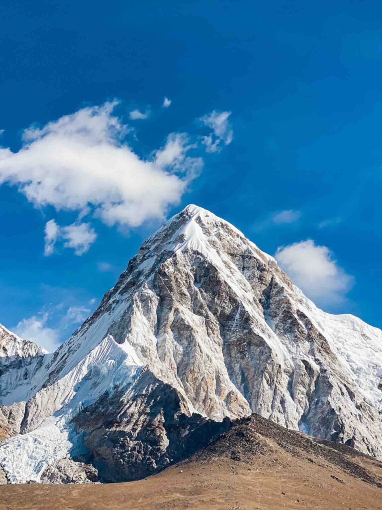 Spectacular view of Pumo Ri, iconic peak of the Nepalese Himalayas, during the EBC and Three Passes Trek.