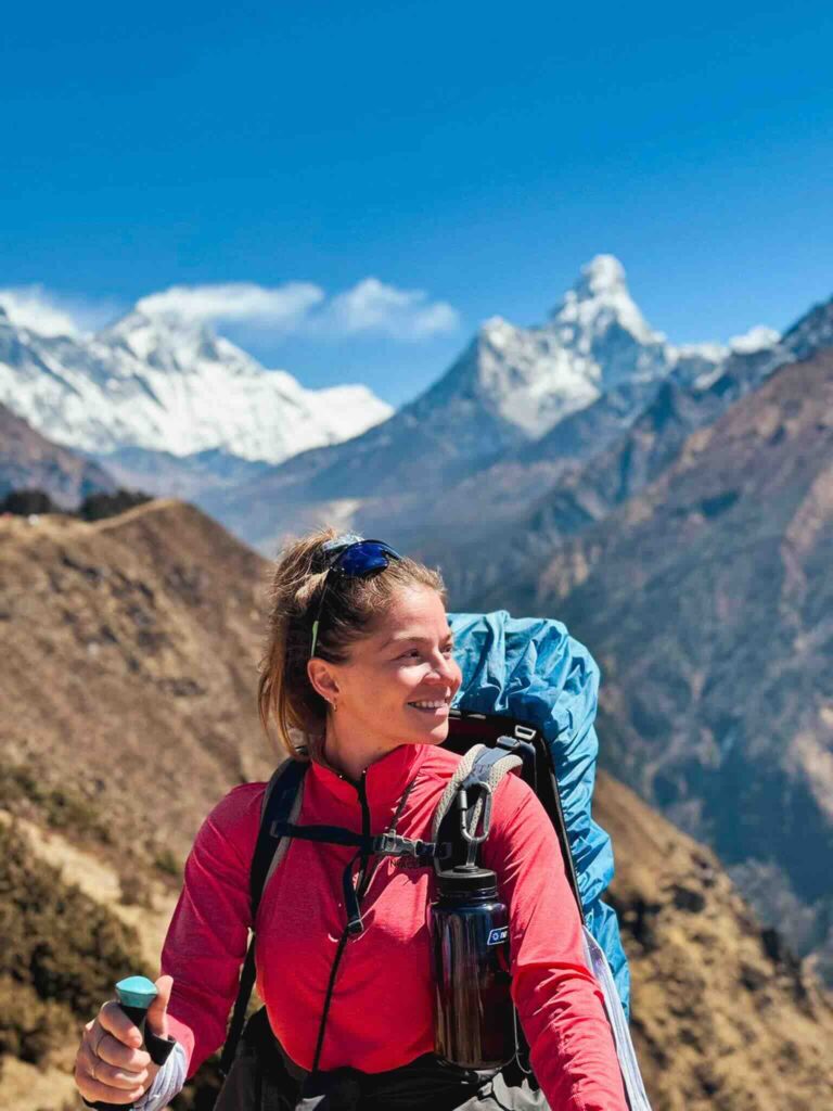 Manon trekking near Ama Dablam in the Everest region of Nepal.